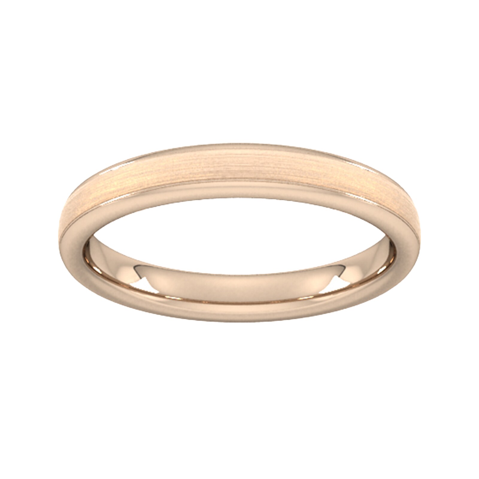 3mm Traditional Court Standard Matt Centre With Grooves Wedding Ring In 18 Carat Rose Gold - Ring Size O