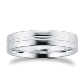 Goldsmiths 4mm Traditional Court Standard Grooved Polished Finish Wedding Ring In 9 Carat White Gold