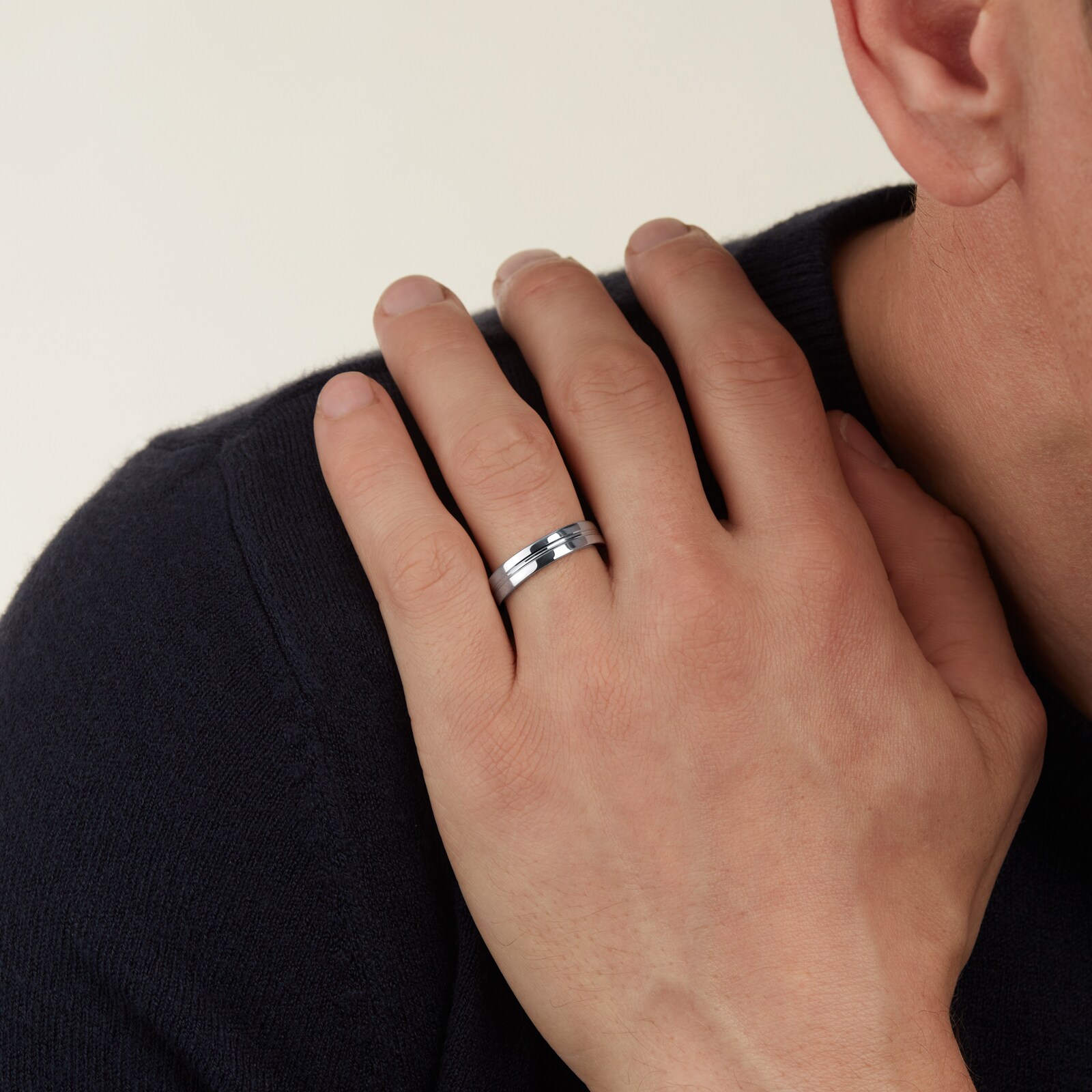 Goldsmiths 4mm Traditional Court Standard Grooved Polished Finish Wedding Ring In 9 Carat White Gold - Ring Size U