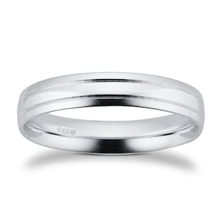 Goldsmiths 4mm Traditional Court Standard Polished Finish With Grooves Wedding Ring In 9 Carat White Gold