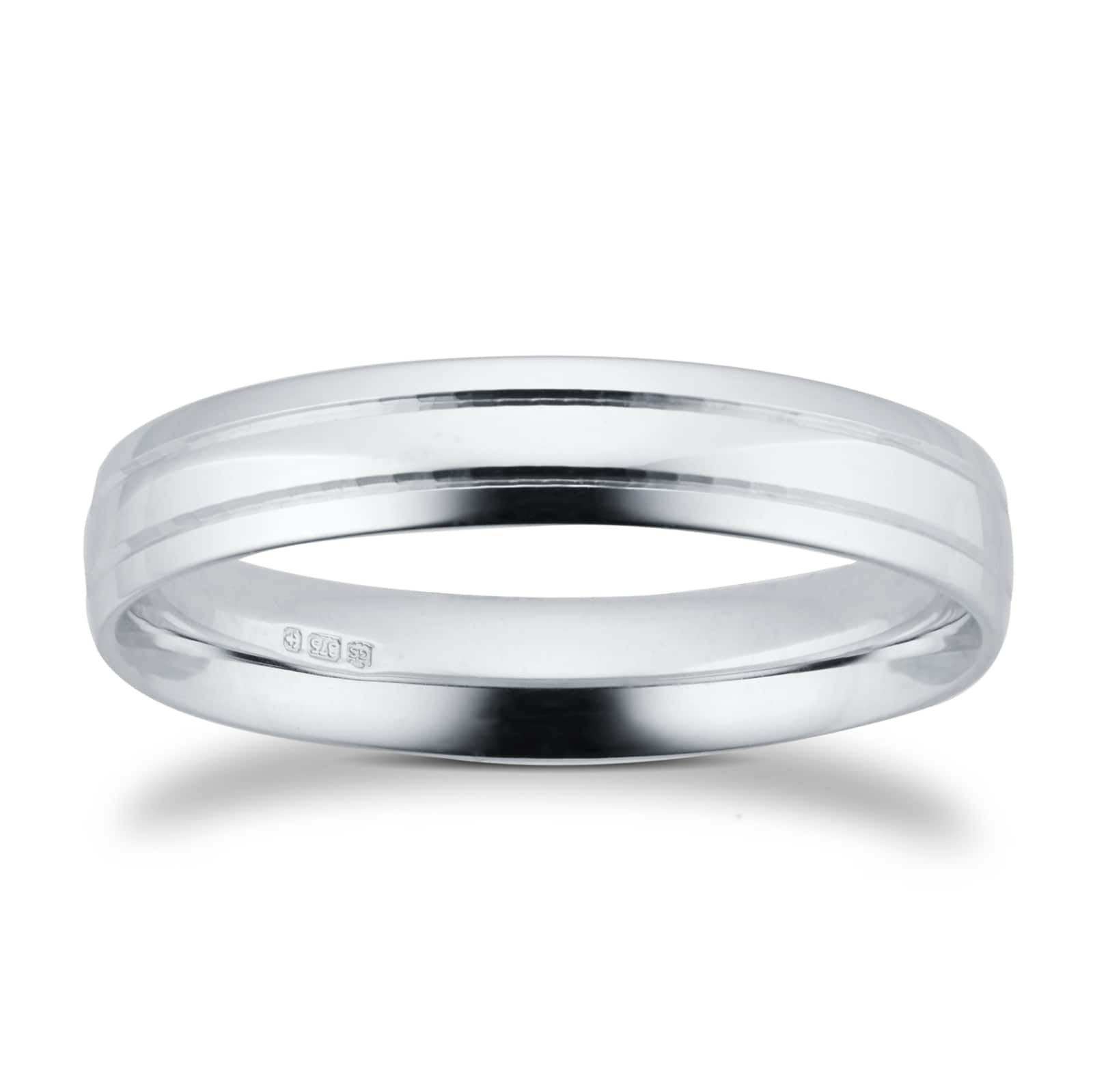 Goldsmiths 4mm Traditional Court Standard Polished Finish With Grooves Wedding Ring In 9 Carat White Gold
