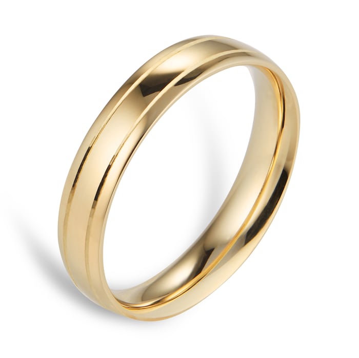 Goldsmiths 4mm Traditional Court Standard Polished Finish With Grooves Wedding Ring In 9 Carat Yellow Gold