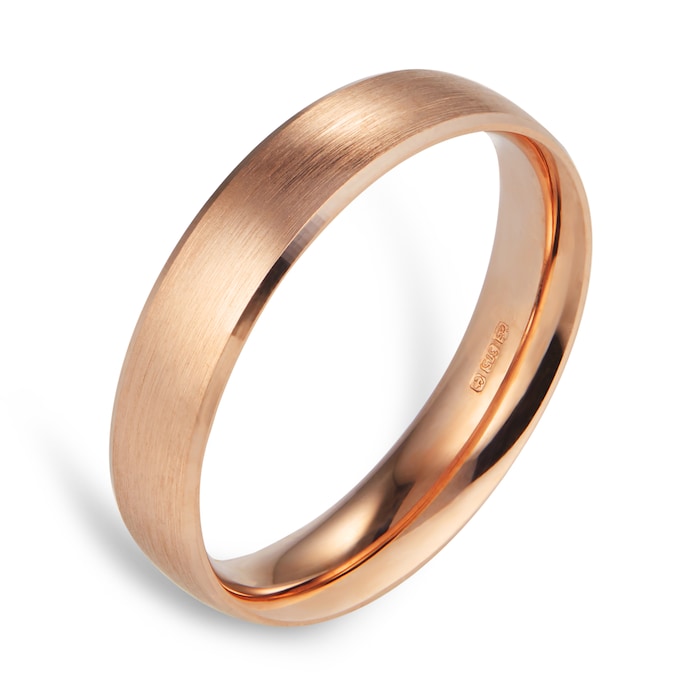 Goldsmiths 4mm Traditional Court Standard Polished Chamfered Edges With Matt Centre Wedding Ring In 9 Carat Rose Gold