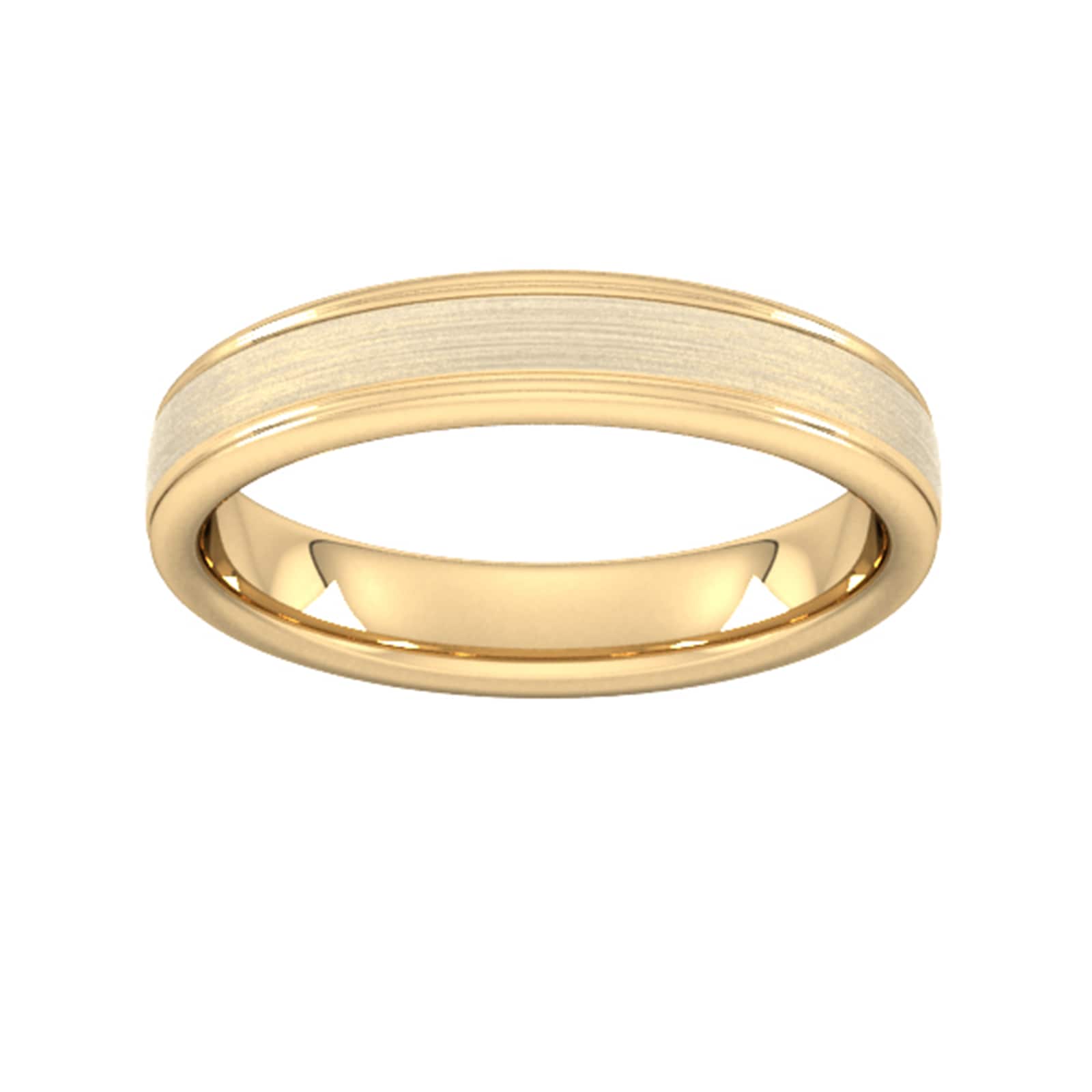Goldsmiths 4mm Traditional Court Standard Matt Centre With Grooves Wedding Ring In 9 Carat Yellow Gold Goldsmiths 4mm Traditional Court Standard Matt Centre With Grooves Wedding Ring In 9 Carat Yellow Gold
