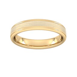 08308580 - 4mm Traditional Court Standard Matt Centre With Grooves Wedding Ring In 9 Carat Yellow Gold