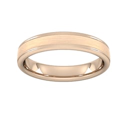08308581 - 4mm Traditional Court Standard Matt Centre With Grooves Wedding Ring In 9 Carat Rose Gold
