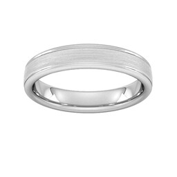 08308582 - 4mm Traditional Court Standard Matt Centre With Grooves Wedding Ring In 18 Carat White Gold