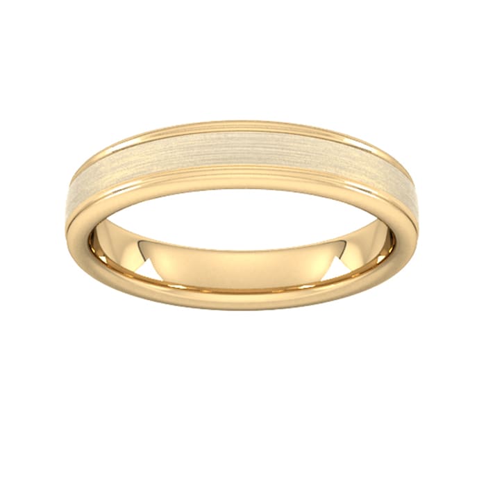 Goldsmiths 4mm Traditional Court Standard Matt Centre With Grooves Wedding Ring In 18 Carat Yellow Gold - Ring Size P