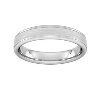 Goldsmiths 4mm Traditional Court Standard Matt Centre With Grooves Wedding Ring In Platinum Goldsmiths 4mm Traditional Court Standard Matt Centre With Grooves Wedding Ring In Platinum