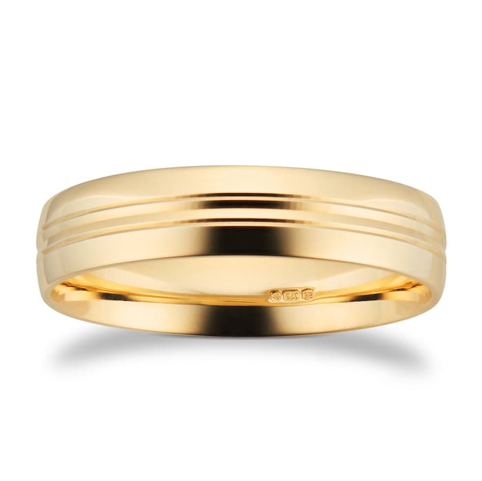 Goldsmiths 5mm Traditional Court Standard Grooved Polished Finish Wedding Ring In 9 Carat Yellow Gold