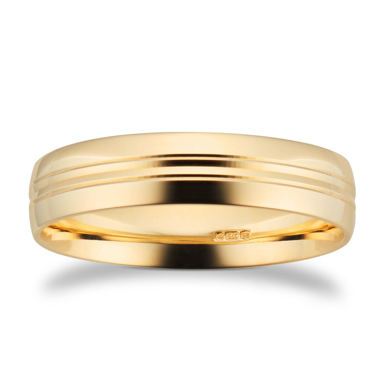 Goldsmiths 5mm Traditional Court Standard Grooved Polished Finish Wedding Ring In 9 Carat Yellow Gold - Ring Size N