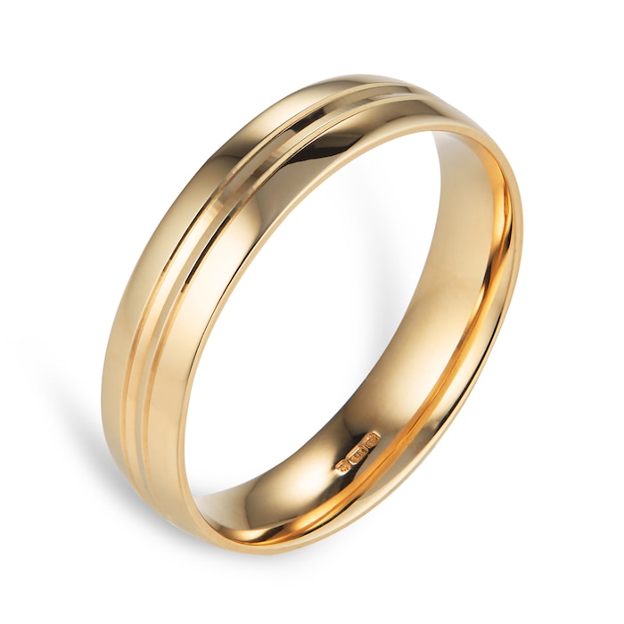 Goldsmiths 5mm Traditional Court Standard Grooved Polished Finish Wedding Ring In 9 Carat Yellow Gold - Ring Size Y