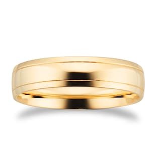 Goldsmiths 5mm Traditional Court Standard Polished Finish With Grooves Wedding Ring In 9 Carat Yellow Gold