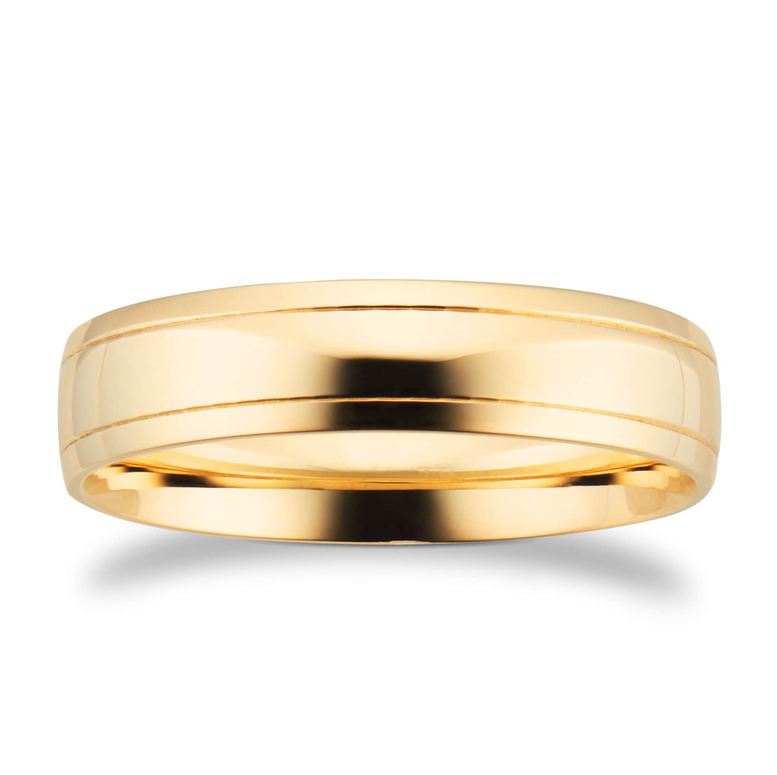 Goldsmiths 5mm Traditional Court Standard Polished Finish With Grooves Wedding Ring In 9 Carat Yellow Gold - Ring Size T