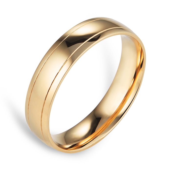 Goldsmiths 5mm Traditional Court Standard Polished Finish With Grooves Wedding Ring In 9 Carat Yellow Gold