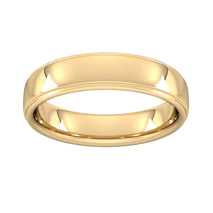 Goldsmiths 5mm Traditional Court Standard Polished Finish With Grooves Wedding Ring In 18 Carat Yellow Gold - Ring Size P