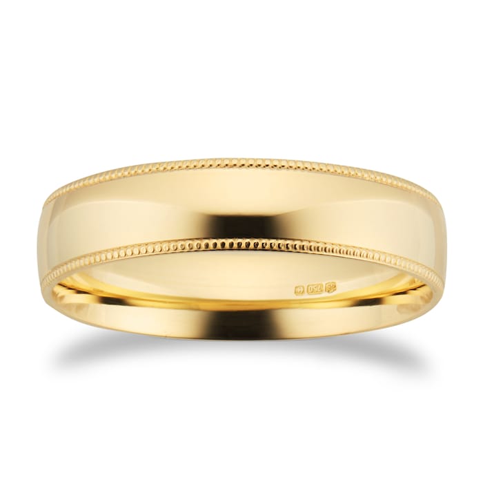 Goldsmiths 5mm Traditional Court Standard Milgrain Edge Wedding Ring In 18 Carat Yellow Gold