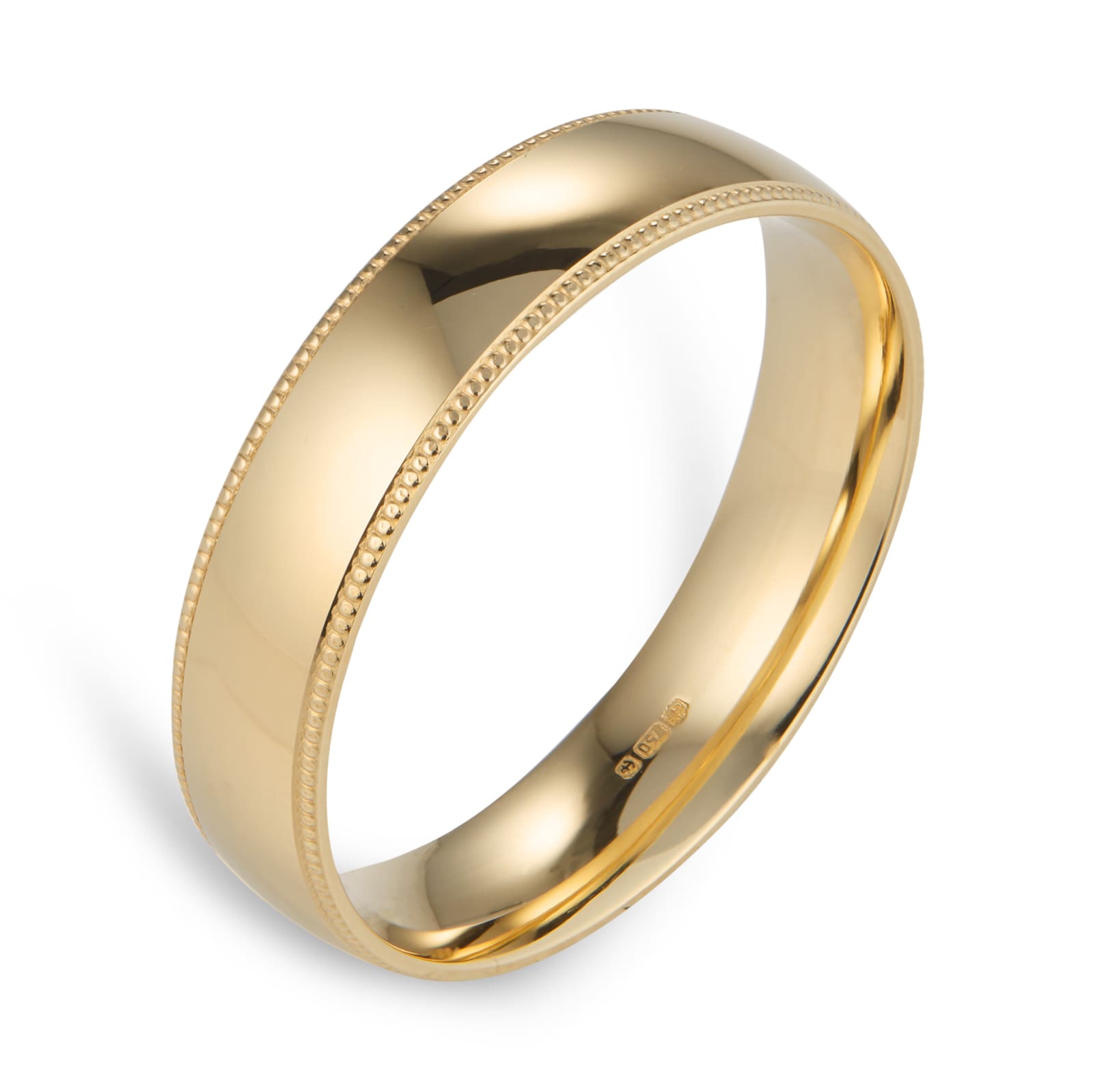 Goldsmiths 5mm Traditional Court Standard Milgrain Edge Wedding Ring In 18 Carat Yellow Gold