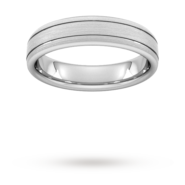 Goldsmiths 5mm Traditional Court Standard Matt Finish With Double Grooves Wedding Ring In 9 Carat White Gold