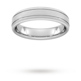 Goldsmiths 5mm Traditional Court Standard Matt Finish With Double Grooves Wedding Ring In 9 Carat White Gold