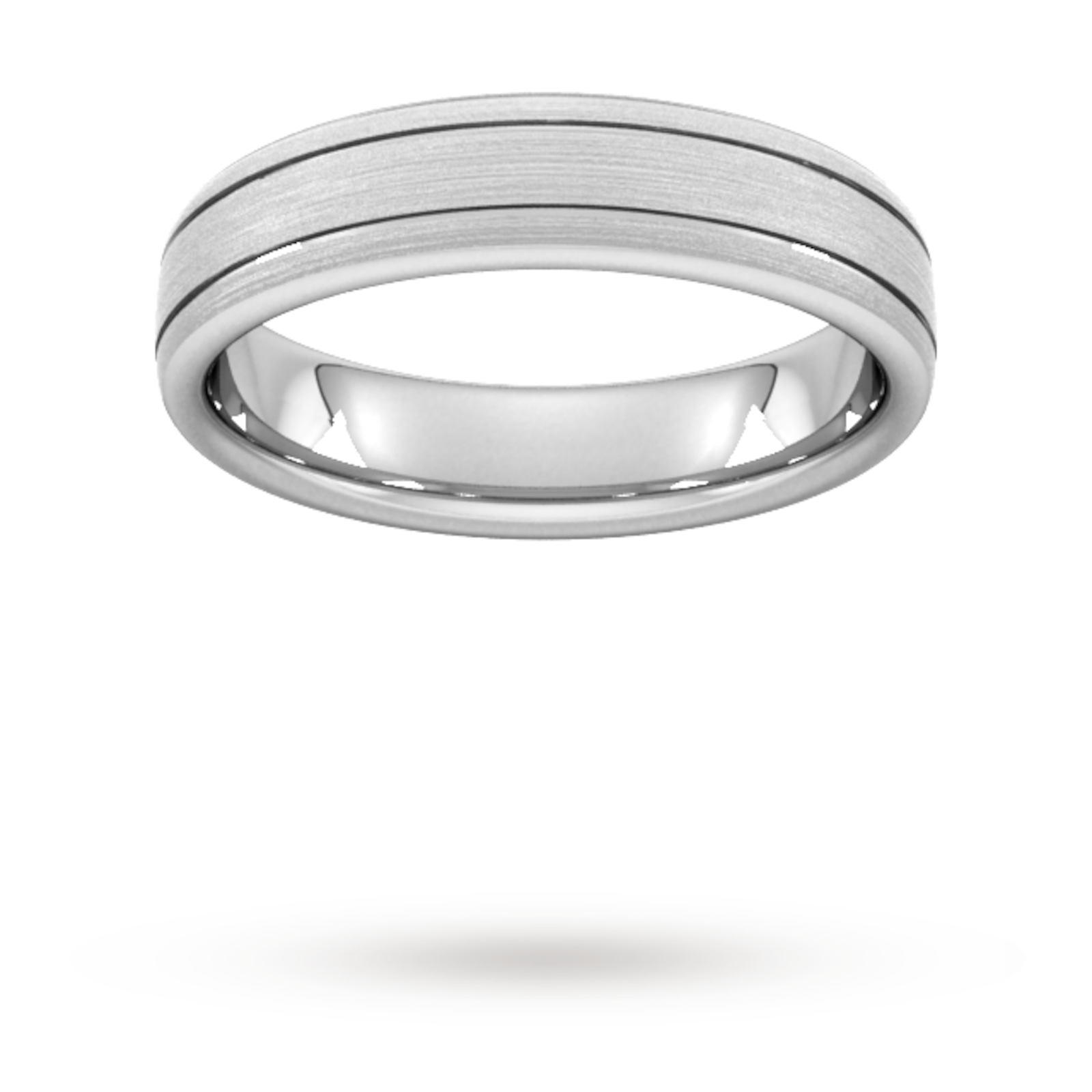 Goldsmiths 5mm Traditional Court Standard Matt Finish With Double Grooves Wedding Ring In 9 Carat White Gold