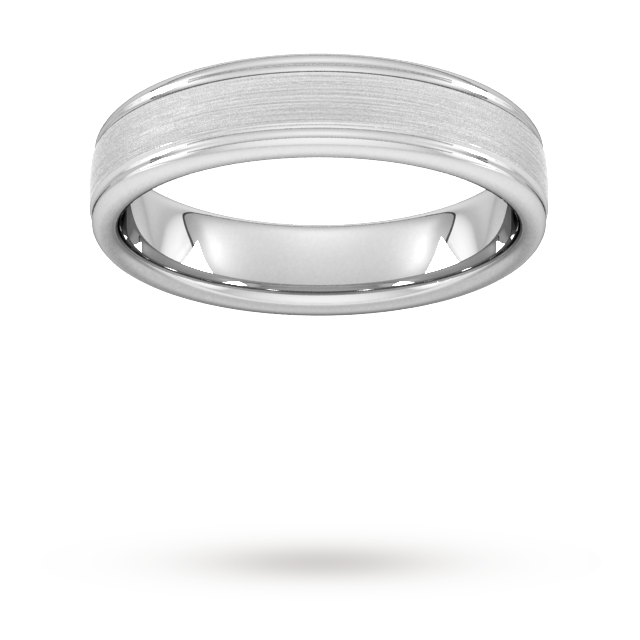 5mm Traditional Court Standard Matt Centre With Grooves Wedding Ring In 9 Carat White Gold - Ring Size Q