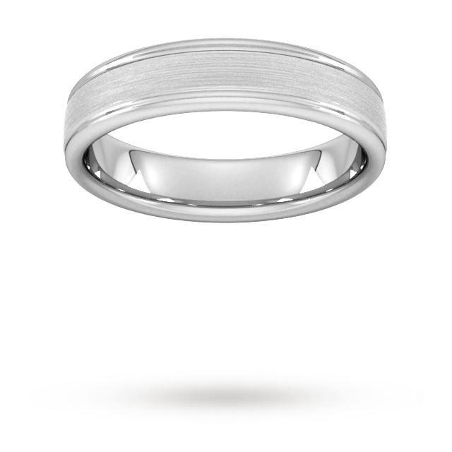 Goldsmiths 5mm Traditional Court Standard Matt Centre With Grooves Wedding Ring In 9 Carat White Gold