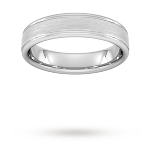 Goldsmiths 5mm Traditional Court Standard Matt Centre With Grooves Wedding Ring In 9 Carat White Gold
