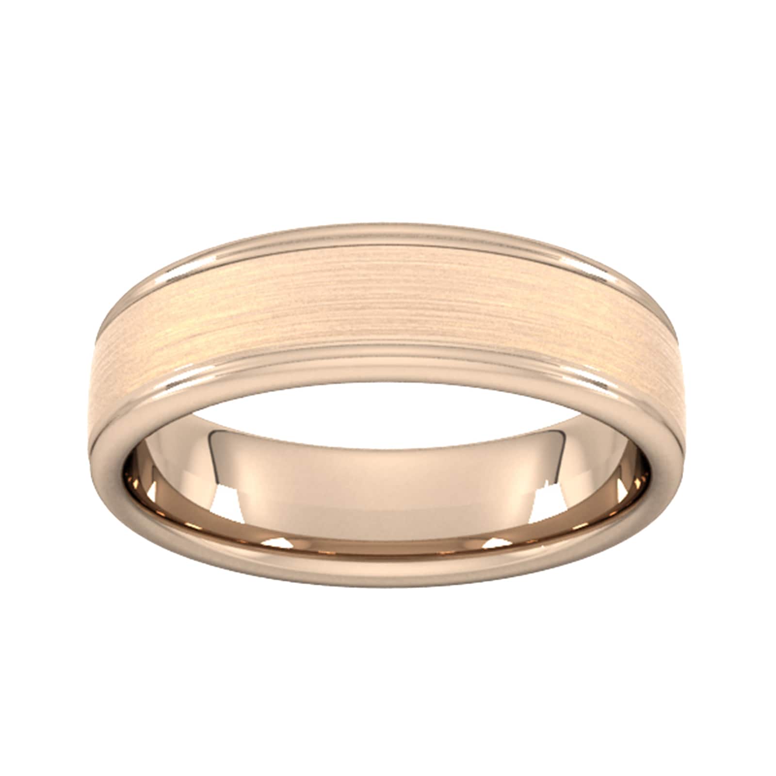 Goldsmiths 5mm Traditional Court Standard Matt Centre With Grooves Wedding Ring In 9 Carat Rose Gold