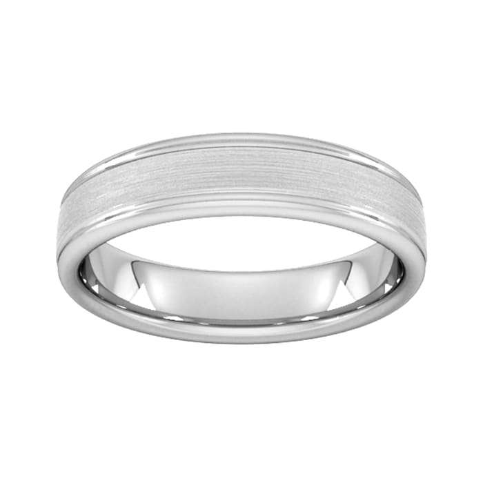 Goldsmiths 5mm Traditional Court Standard Matt Centre With Grooves Wedding Ring In 950 Palladium - Ring Size R