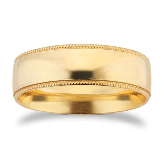 Goldsmiths 6mm Traditional Court Standard Milgrain Edge Wedding Ring In 9 Carat Yellow Gold