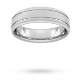 Goldsmiths 6mm Traditional Court Standard Matt Finish With Double Grooves Wedding Ring In 950 Palladium