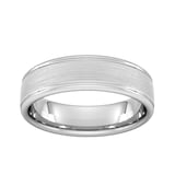 Goldsmiths 6mm Traditional Court Standard Matt Centre With Grooves Wedding Ring In 9 Carat White Gold