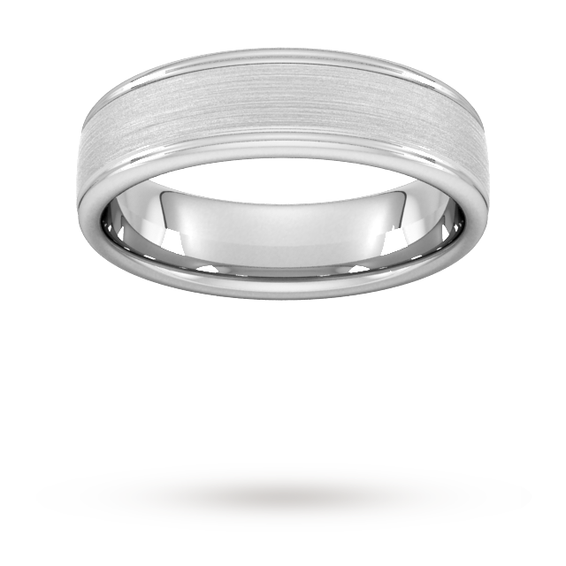 6mm Traditional Court Standard Matt Centre With Grooves Wedding Ring In 18 Carat White Gold - Ring Size N