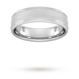Goldsmiths 6mm Traditional Court Standard Matt Centre With Grooves Wedding Ring In 18 Carat White Gold