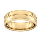 Goldsmiths 7mm Traditional Court Standard Milgrain Centre Wedding Ring In 18 Carat Yellow Gold - Ring Size J