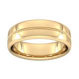 Goldsmiths 7mm Traditional Court Standard Milgrain Centre Wedding Ring In 18 Carat Yellow Gold