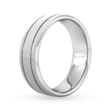 Goldsmiths 7mm Traditional Court Standard Matt Finish With Double Grooves Wedding Ring In 950 Palladium - Ring Size H