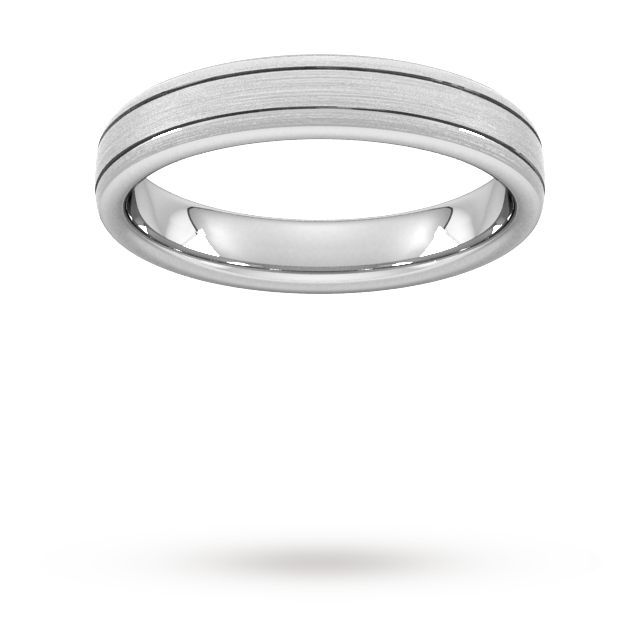 4mm Traditional Court Heavy Matt Finish With Double Grooves Wedding Ring In 950 Palladium - Ring Size I