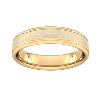 Goldsmiths 5mm Traditional Court Heavy Matt Centre With Grooves Wedding Ring In 18 Carat Yellow Gold