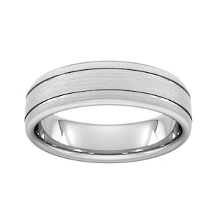 Goldsmiths 6mm Traditional Court Heavy Matt Finish With Double Grooves Wedding Ring In 950 Palladium