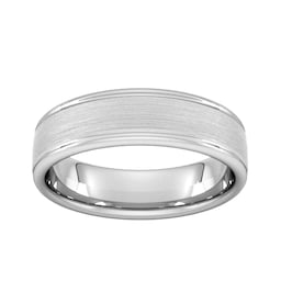 08309381 - 6mm Traditional Court Heavy Matt Centre With Grooves Wedding Ring In 9 Carat White Gold