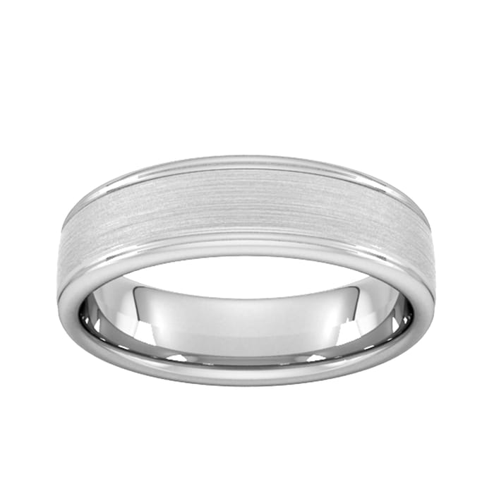 Goldsmiths 6mm Traditional Court Heavy Matt Centre With Grooves Wedding Ring In 18 Carat White Gold - Ring Size O
