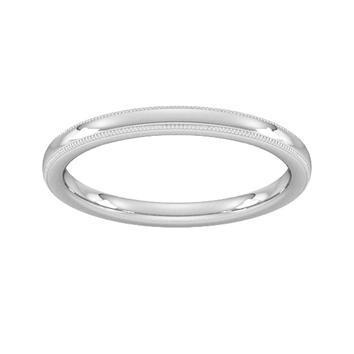 Goldsmiths 2mm Flat Court Heavy Milgrain Edge Wedding Ring In 18 Carat White Gold - Ring Size O
