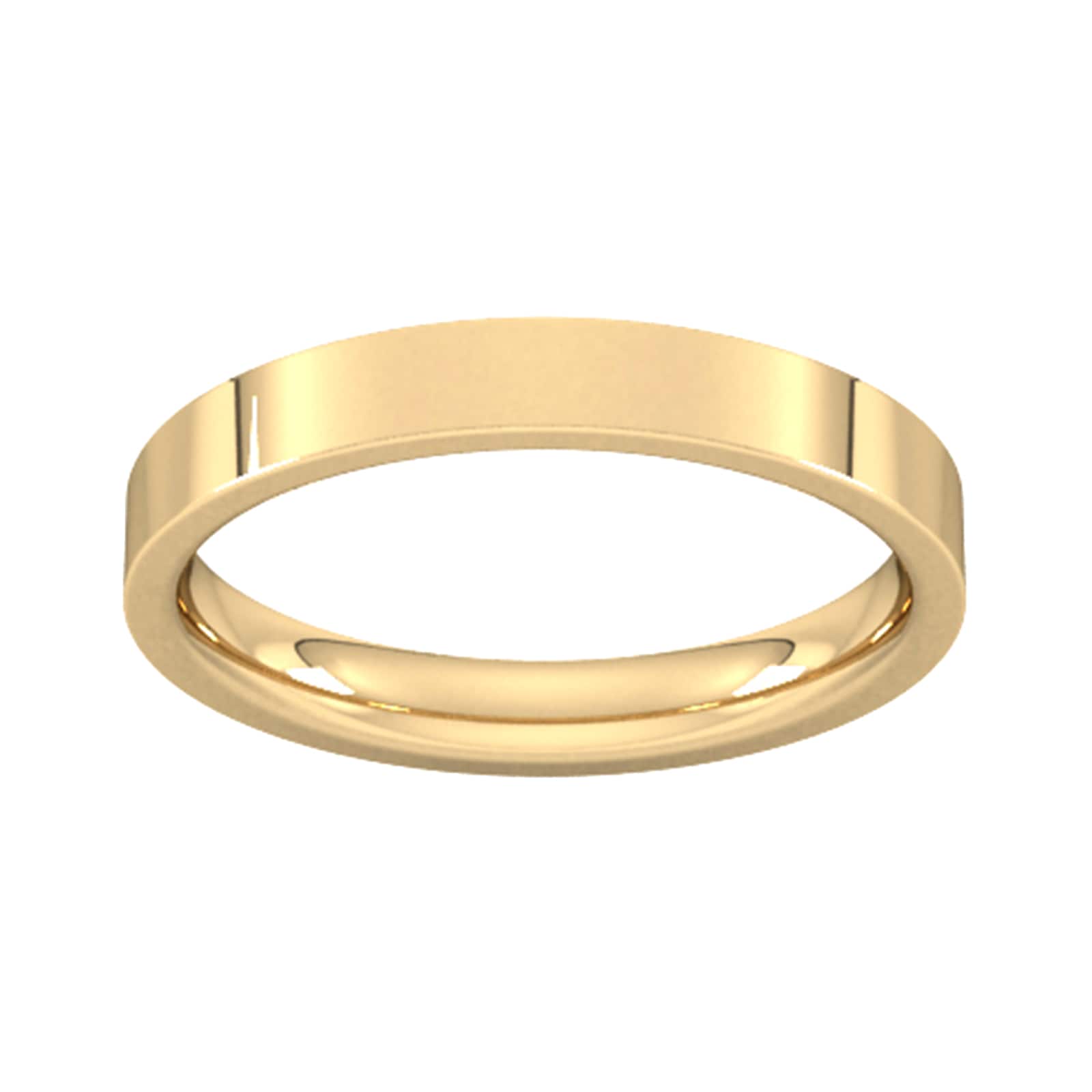 3mm Flat Court Heavy Wedding Ring In 18 Carat Yellow Gold - Ring Size O