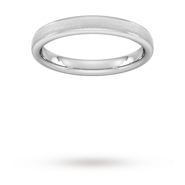 3mm Flat Court Heavy Matt Centre With Grooves Wedding Ring In 9 Carat White Gold - Ring Size Q