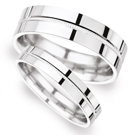 08309723 - 4mm Flat Court Heavy Milgrain Centre Wedding Ring In 9 Carat White Gold