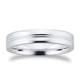 08309726 - 4mm Flat Court Heavy Milgrain Centre Wedding Ring In 18 Carat White Gold