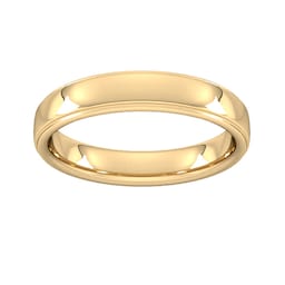 08309736 - 4mm Flat Court Heavy Polished Finish With Grooves Wedding Ring In 9 Carat Yellow Gold