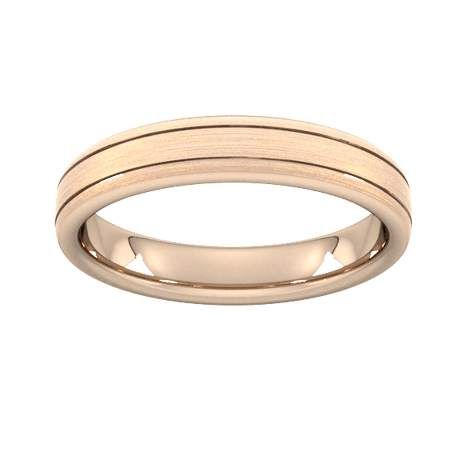 Goldsmiths 4mm Flat Court Heavy Matt Finish With Double Grooves Wedding Ring In 9 Carat Rose Gold Goldsmiths 4mm Flat Court Heavy Matt Finish With Double Grooves Wedding Ring In 9 Carat Rose Gold